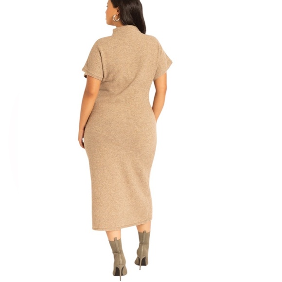NEW ELOQUII 18/20 Short Sleeve Sweater Dress Oatmeal Neutral CozyCore Ruched - Picture 6 of 13